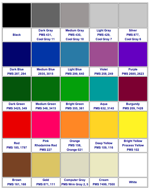 Color chart guide for custom labels