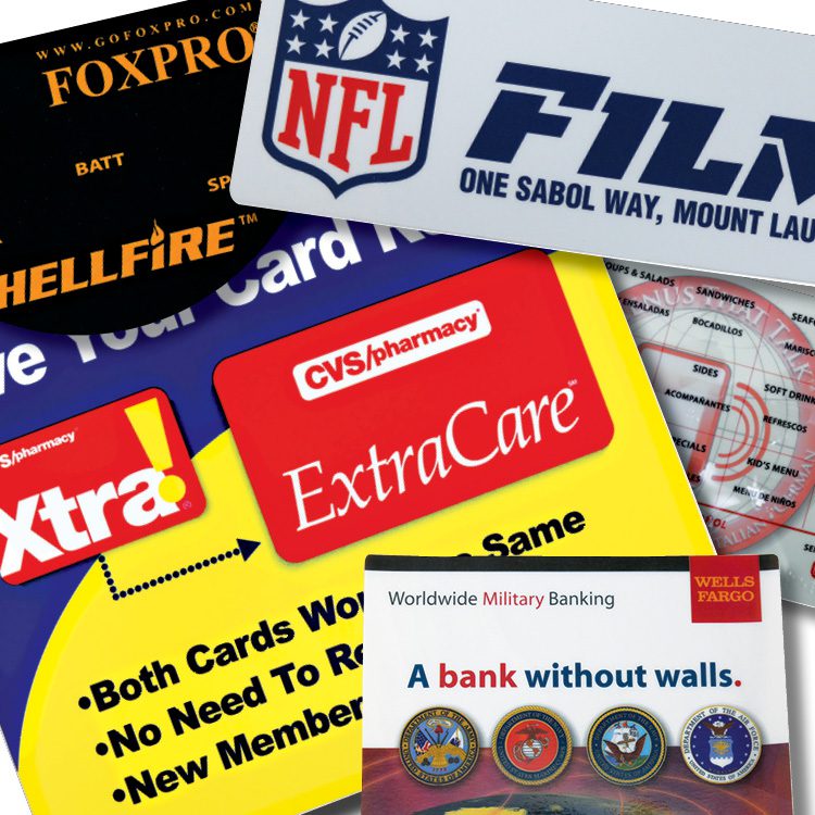 Sample nameplates for FOXPRO, NFL Films, CVS and Wells Fargo