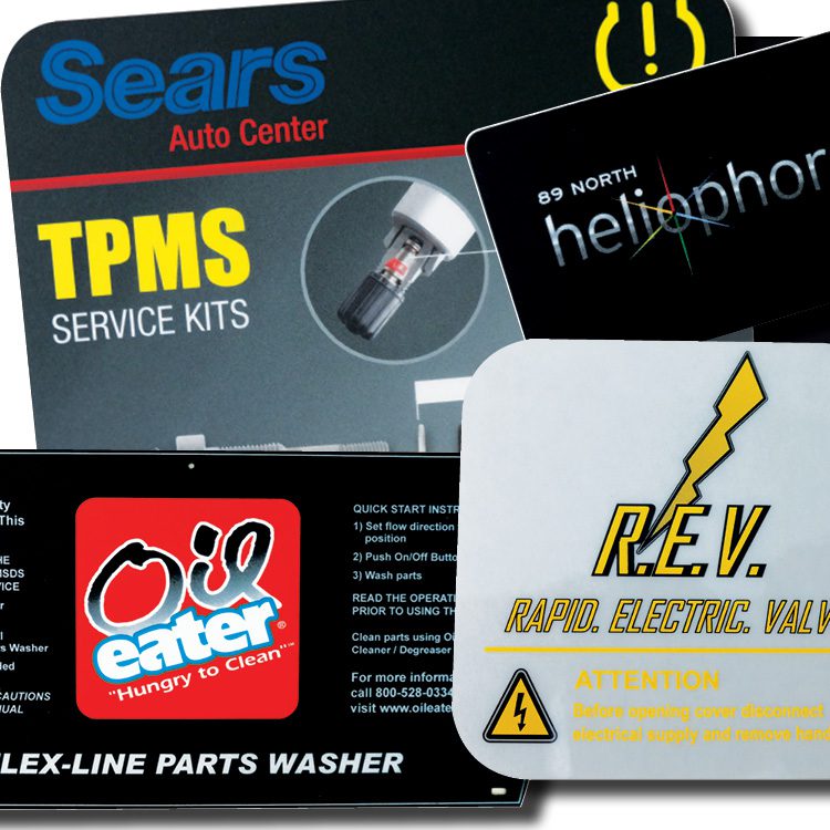 Examples of printed equipment panels for Sears, Oil Eater and R.E.V.