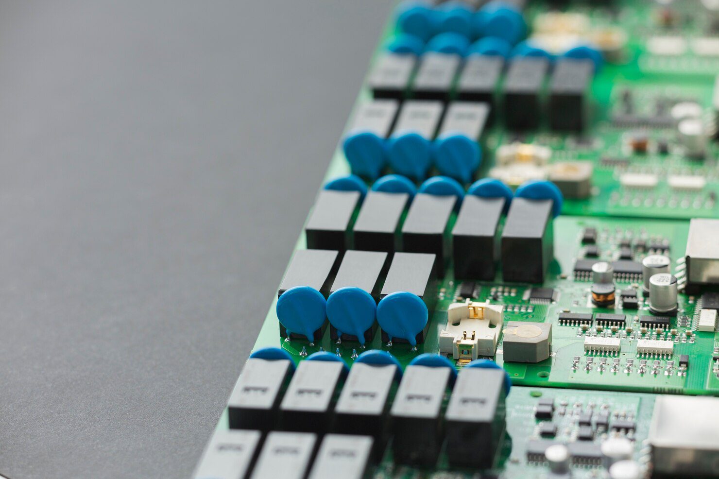 Close-up of a printed circuit board with components