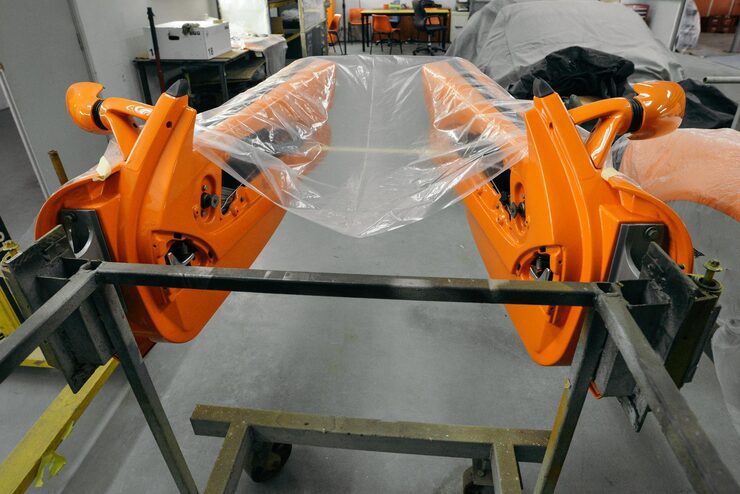 High angle view car doors storage
