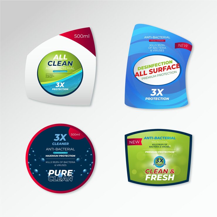 Antibacterial cleaner label designs in four shapes