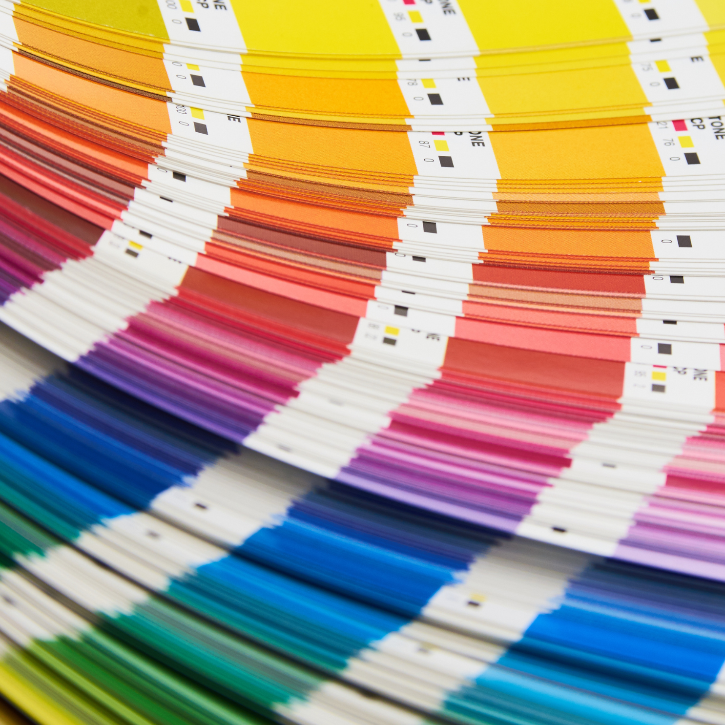 Pantone color guide fanned to show color matching options