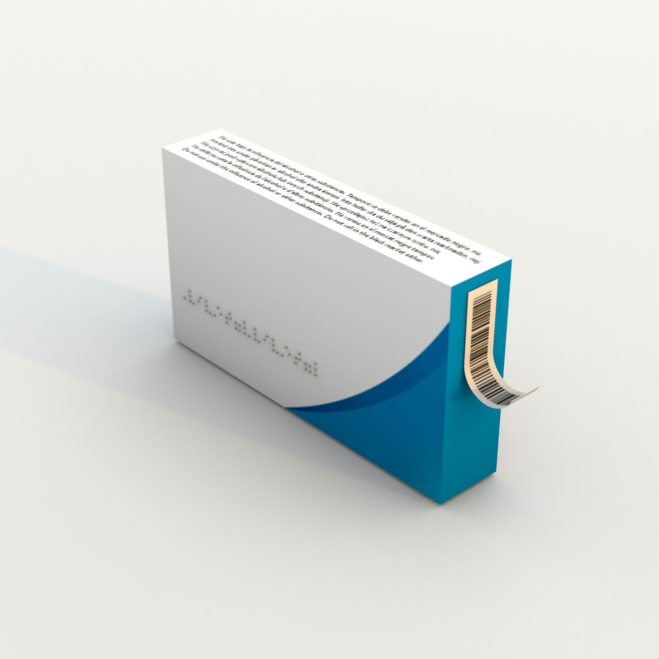 Pharmaceutical carton with braille text and barcode label