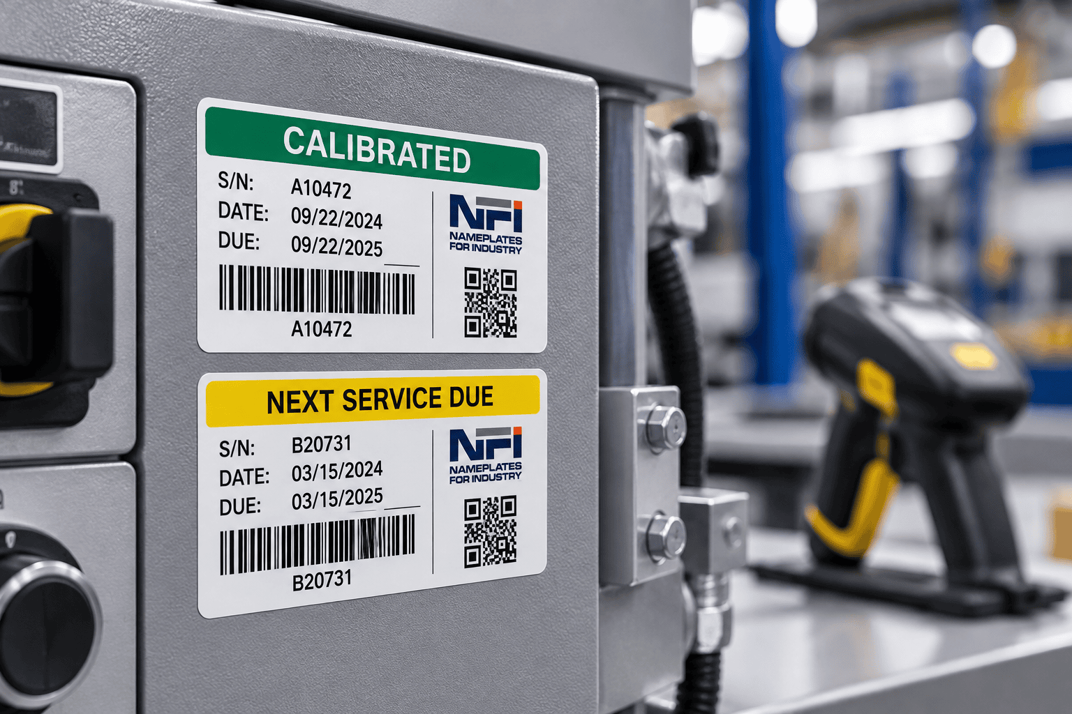 Industrial Calibration Labels on Control Panel