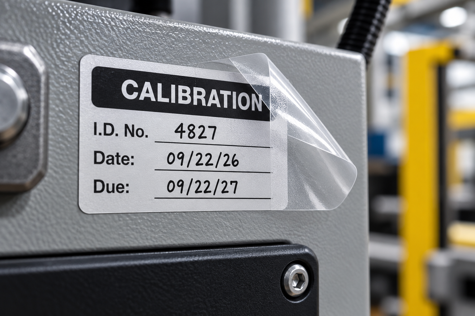 Self-Laminating Calibration Label on Machinery