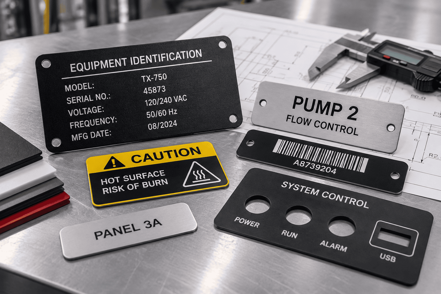 Industrial Label Prototypes and Caliper