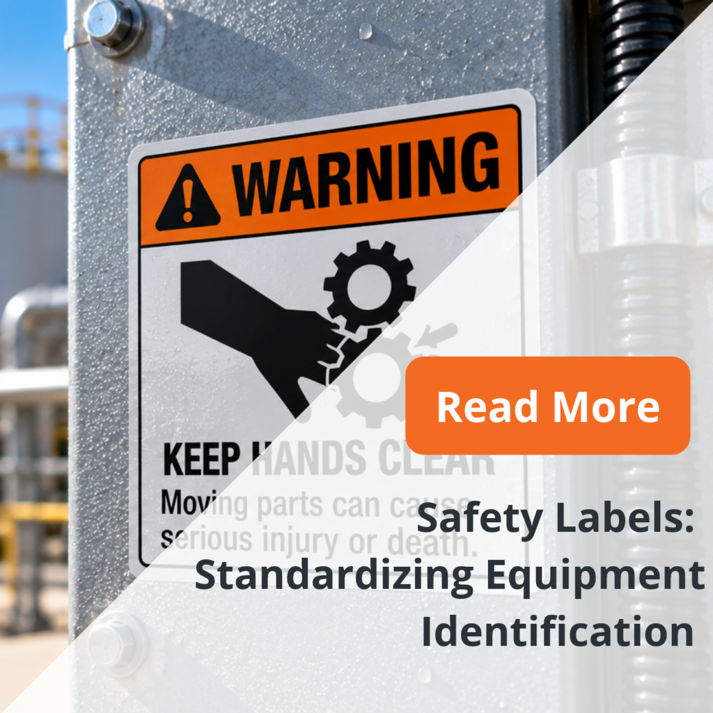 Safety Labels: Standardizing Equipment Identification blog graphic featuring a keep hands clear warning label on industrial equipment.